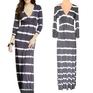 NWT Hodges Boho Babydoll Maxi Dress Sz L Gray White Festival Hippie Y2K